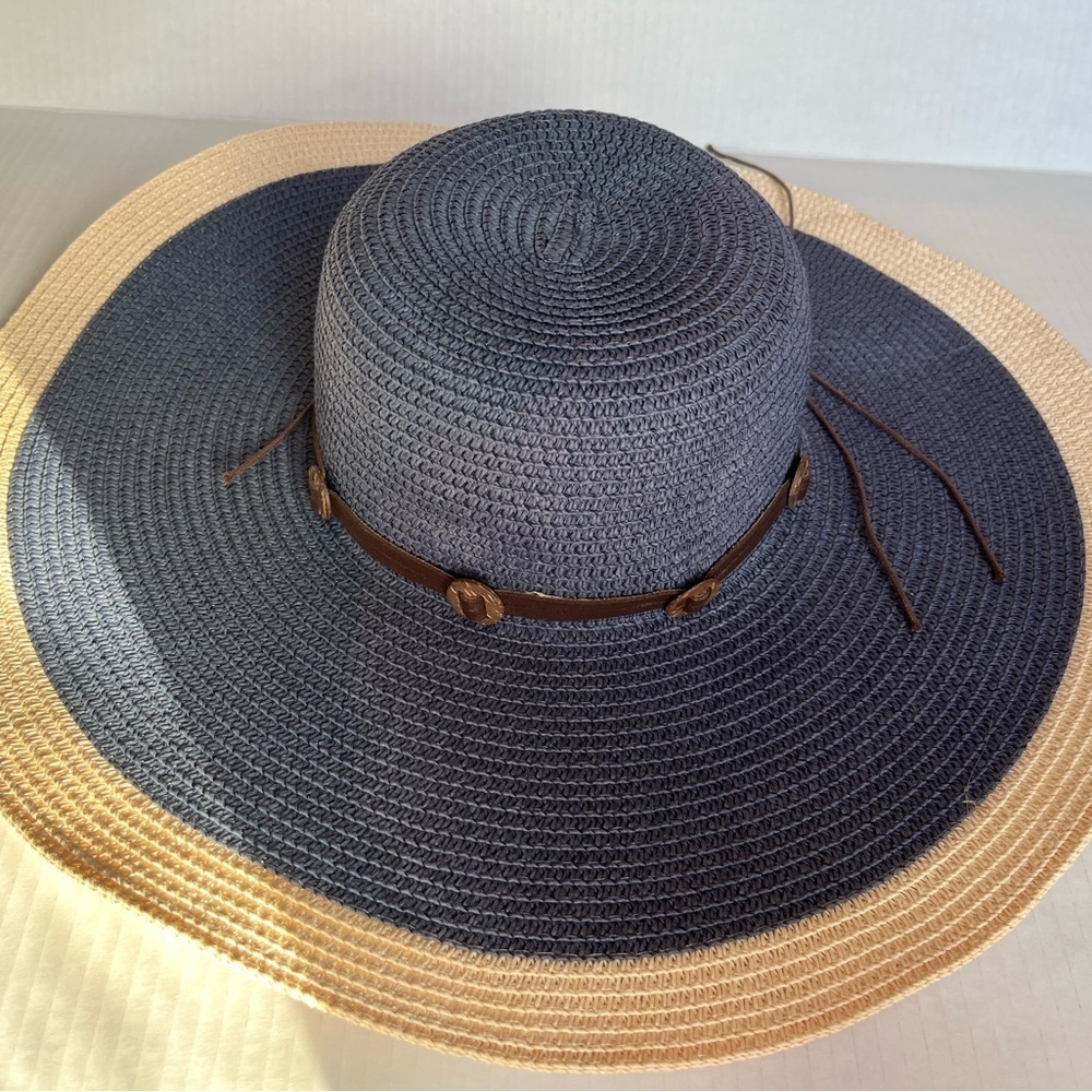 Lucky 7 Women Wide Brim Two Tone 100% Paper, Straw, Floppy Beach Hat - Picture 6 of 13